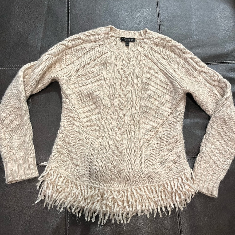 Banana Republic Cable Knit Fringe Hem Sweater